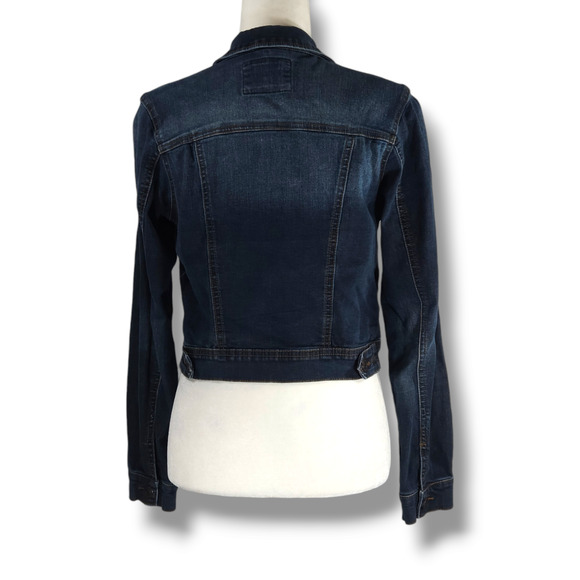 EUC Wax Jean Classic Basic Button Down Denim Crop Jean Jacket Sz. S Dark Denim - Picture 3 of 11